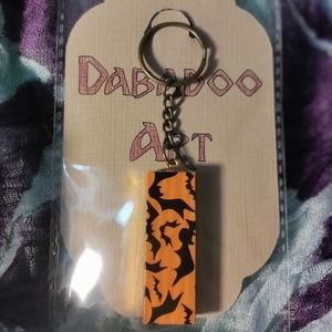 Handmade Orange, Black and Gold Halloween Bat Keychain